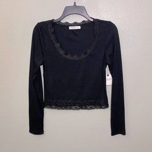 CLOSET CLEAR-OUT Lace Trim Ribbed Top
